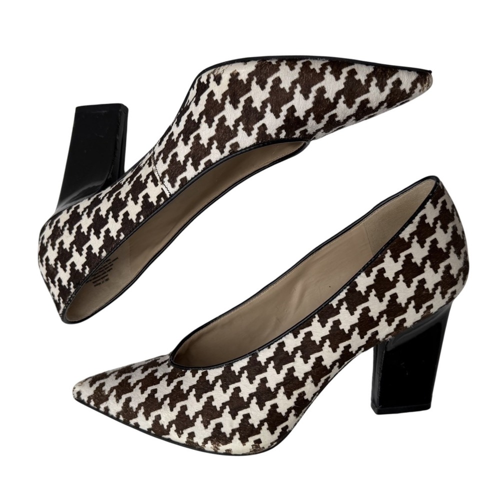 Nine West Houndstooth Heels Black White Haircalf Pointed Toe Mob Wife Luxury 10